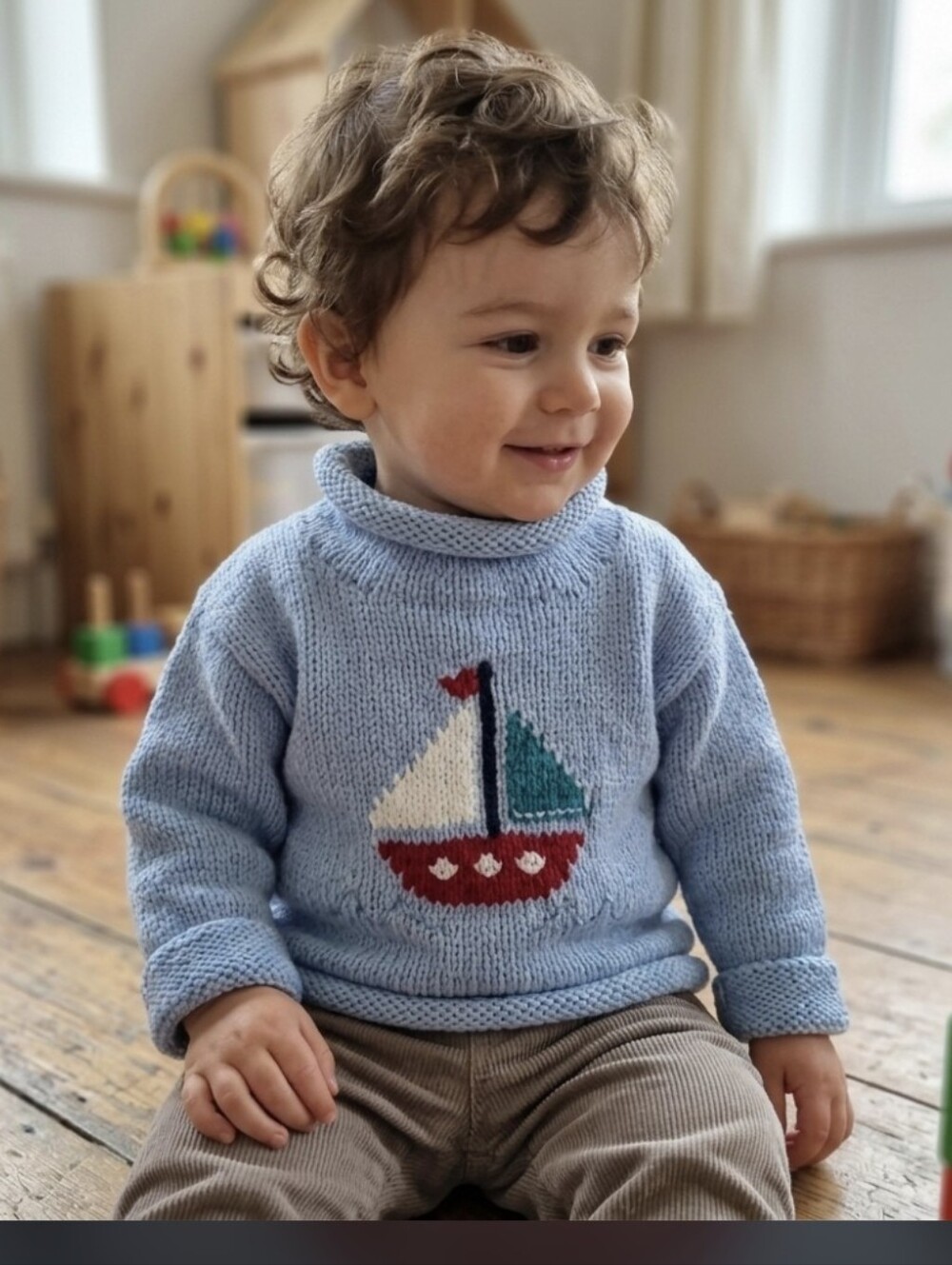 NWT Claver by Acvisa Kids Sailboat Knit Sweater - 100% Peruvian Cotton - 12M
